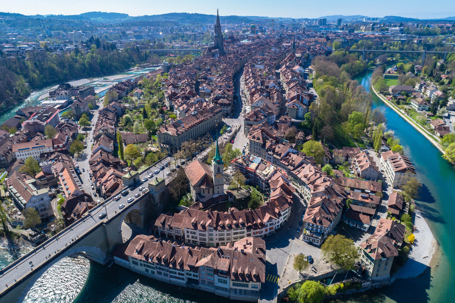 Aerial view of the Bern old town
